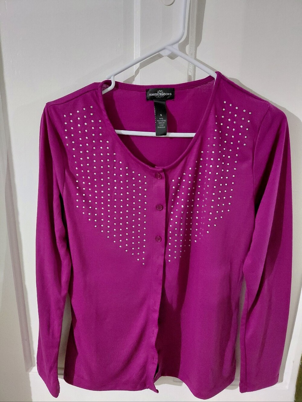 Karen Brooks Fuchsia Button-Front Cardigan with Stud Detail SMALL